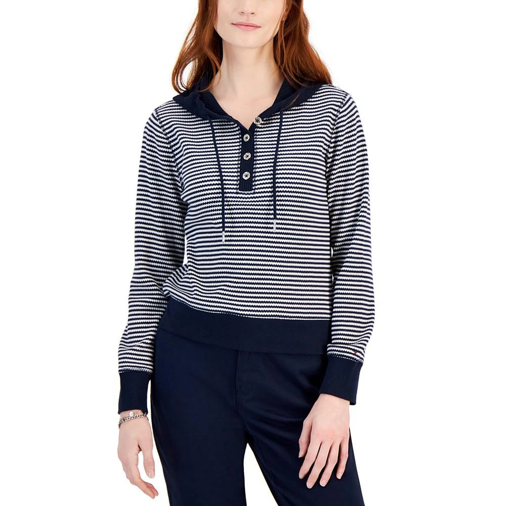 商品Tommy Hilfiger|Women's Striped Long-Sleeve Waffle-Knit Hoodie,价格¥360,第1张图片