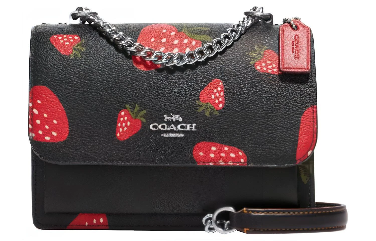 商品[国内直发] Coach|蔻驰 Klare 系列 18 草莓印花链条肩带 皮革 风琴包单肩斜挎包 迷你 女款 黑色,价格¥1183,第1张图片