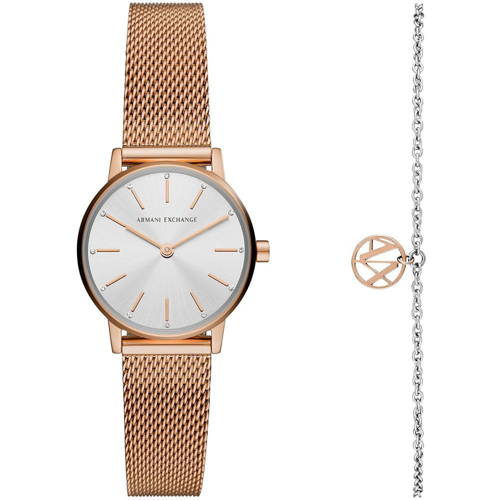商品Armani Exchange|AX Women's Rose Gold-Tone Mesh strap Watch with Bracelet 28mm,价格¥1375,第1张图片