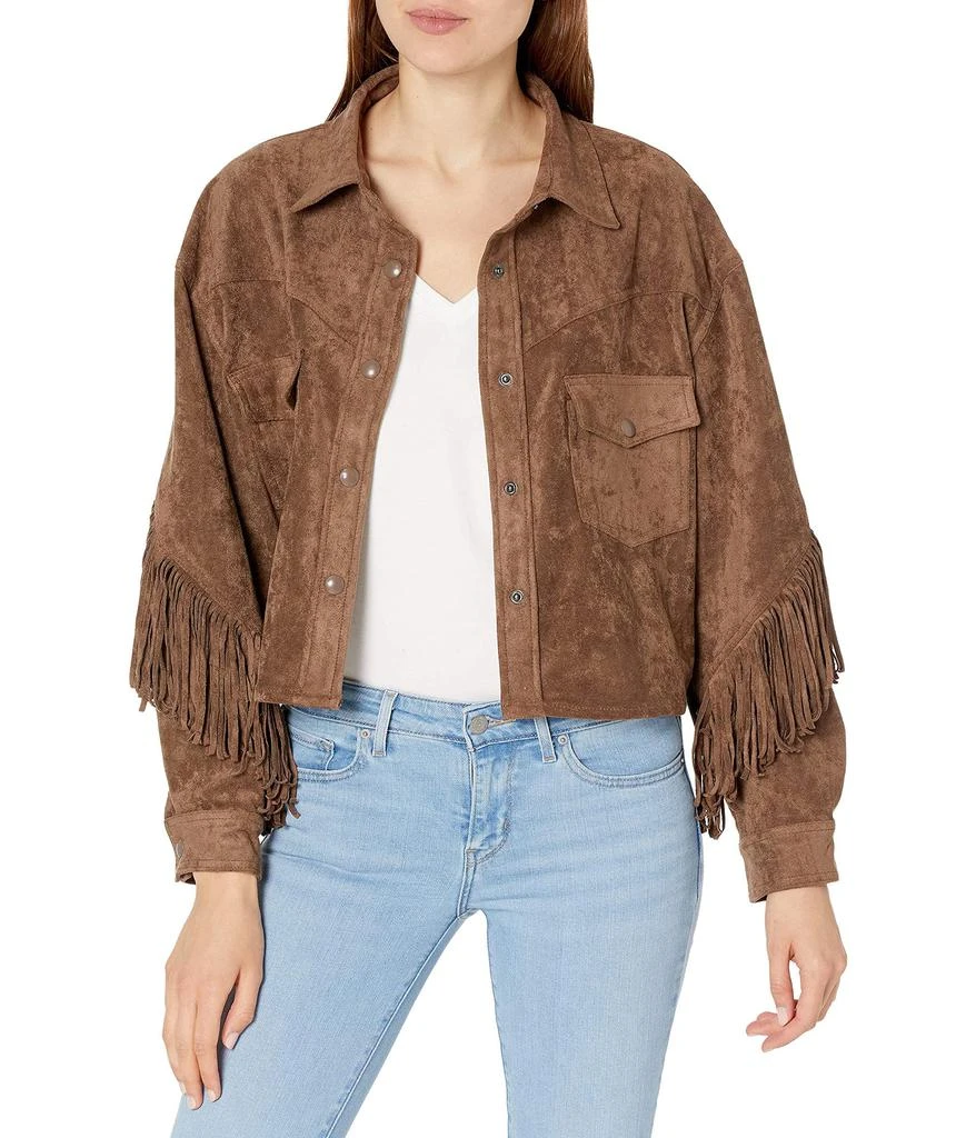 商品Blank NYC|Faux Suede Fringe Shirt Jacket in Hot Cocoa,价格¥893,第1张图片