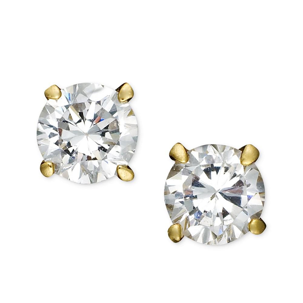 18k Gold and Sterling Silver Earrings, Round Cubic Zirconia Studs (1/2 ct. t.w.)商品第1张图片规格展示