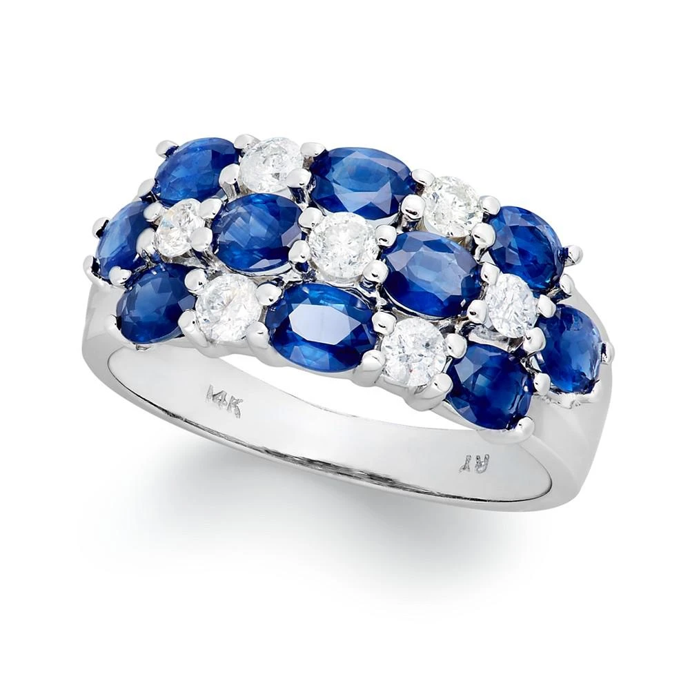 商品Macy's|14k White Gold Ring, Sapphire (2-1/2 ct. t.w.) and Diamond (1/2 ct. t.w.) Three-Row Ring,价格¥29525,第1张图片