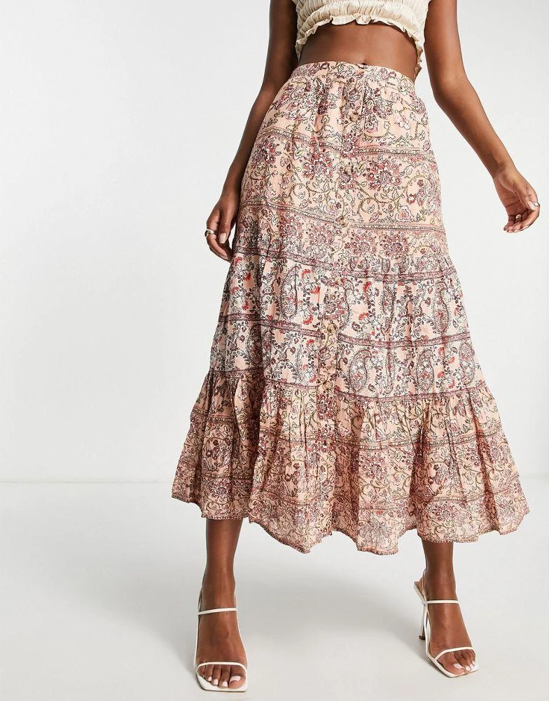 商品French Connection|French Connection tiered midi skirt in boho paisley,价格¥520,第2张图片详细描述