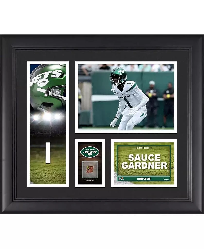 商品Fanatics Authentic|Ahmad Sauce Gardner New York Jets Framed 15" x 17" Player Collage with a Piece of Game-Used Ball,价格¥598,第1张图片