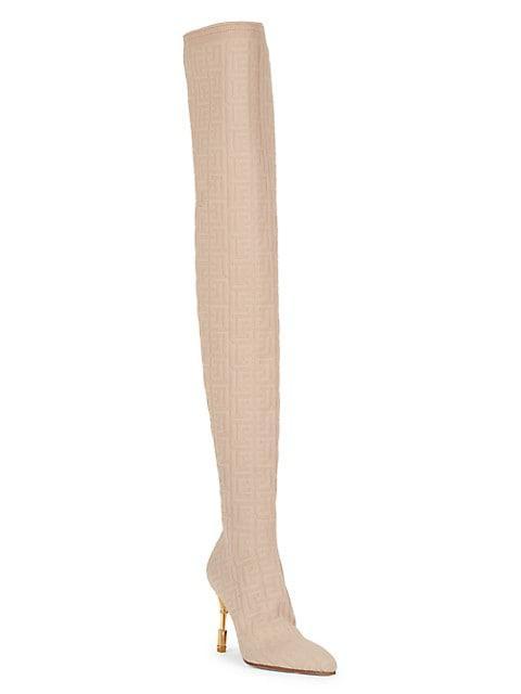 商品Balmain|Moneta Monogram Knit Over-The-Knee Boots,价格¥15742,第4张图片详细描述