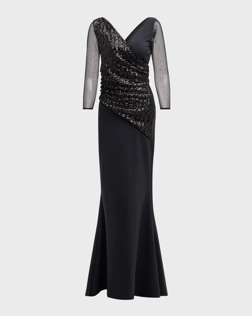 商品Chiara Boni|Sequin Illusion-Sleeve Trumpet Gown,价格¥5787,第1张图片