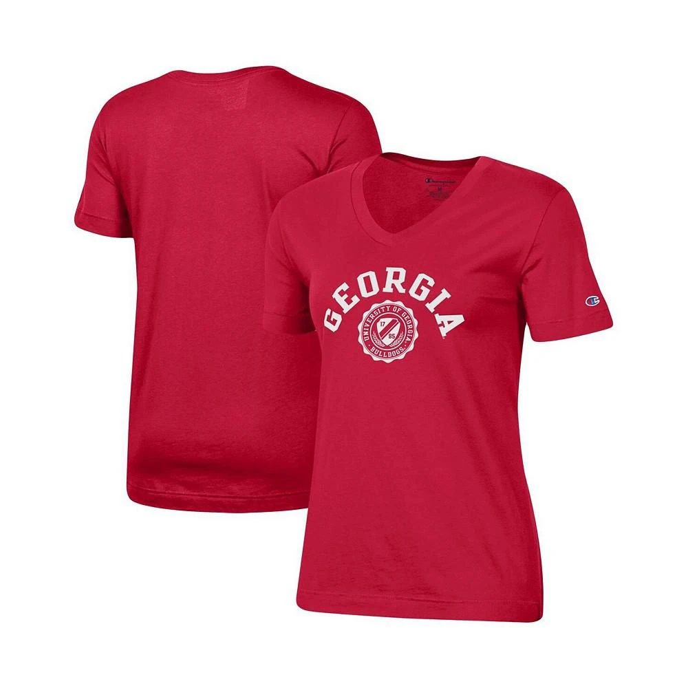 商品CHAMPION|Women's Red Georgia Bulldogs University College Seal V-Neck T-shirt,价格¥207,第1张图片