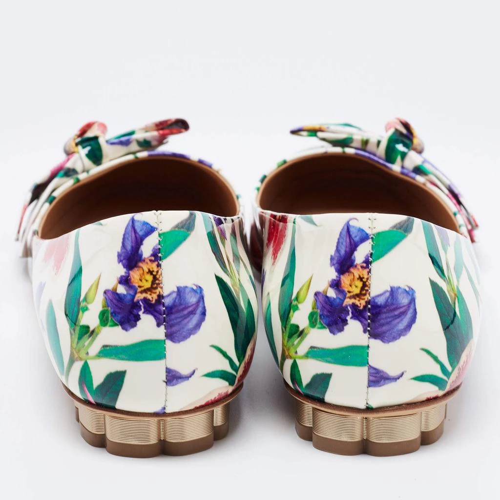 商品Salvatore Ferragamo|Salvatore Ferragamo White Floral Print Patent Leather Avola Bow Ballet Flats Size 37,�价格¥2722,第5张图片详细描述