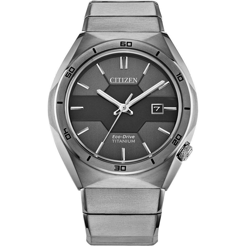 Men's Armor Eco-Drive Silver-Tone Titanium Bracelet Watch 41mm商品第1张图片规格展示