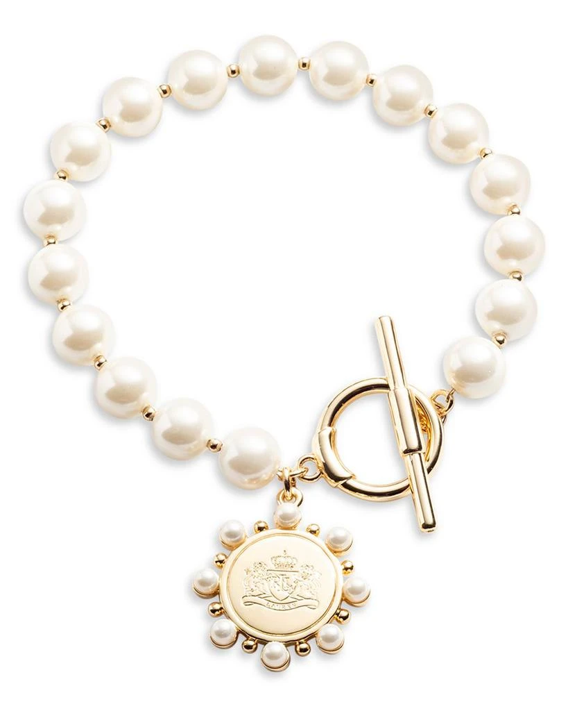 商品Ralph Lauren|Imitation Pearl Framed Logo Coin Charm Flex Bracelet in Gold Tone,价格¥435,第1张图片详细描述