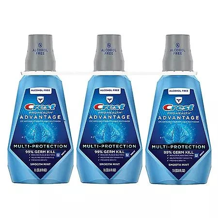 商品Crest|Crest Pro-Health Advantage Multi-Protection Mouthwash, Smooth Mint, 33.8 fl. oz., 3 pk.,价格¥70,第1张图片