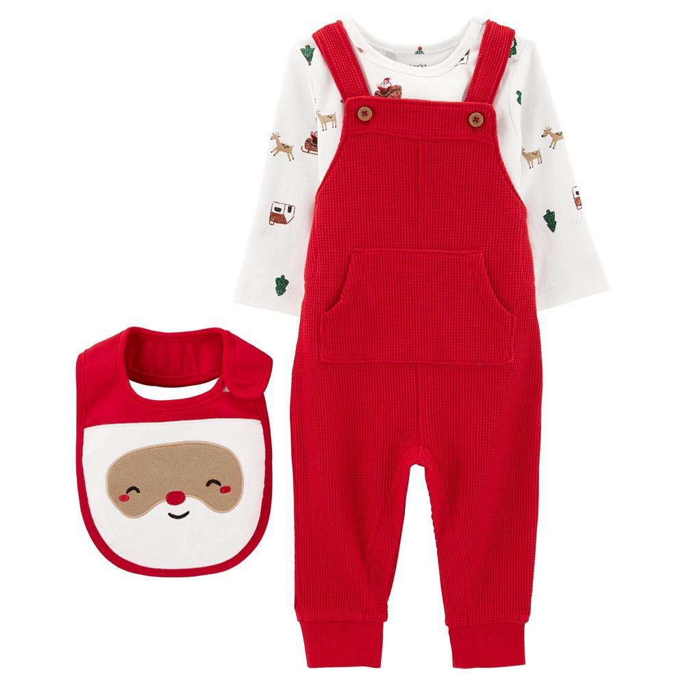 商品Carter's|Baby Boys Santa T-shirt, Jumper and Bib, 3 Piece Set,价格¥281,第1张图片