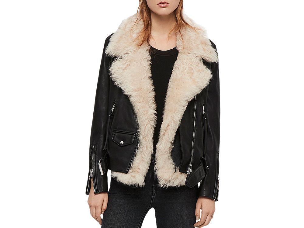 商品ALL SAINTS|Luna Shearling-Vest Leather Biker Jacket,价格¥11455,第1张图片