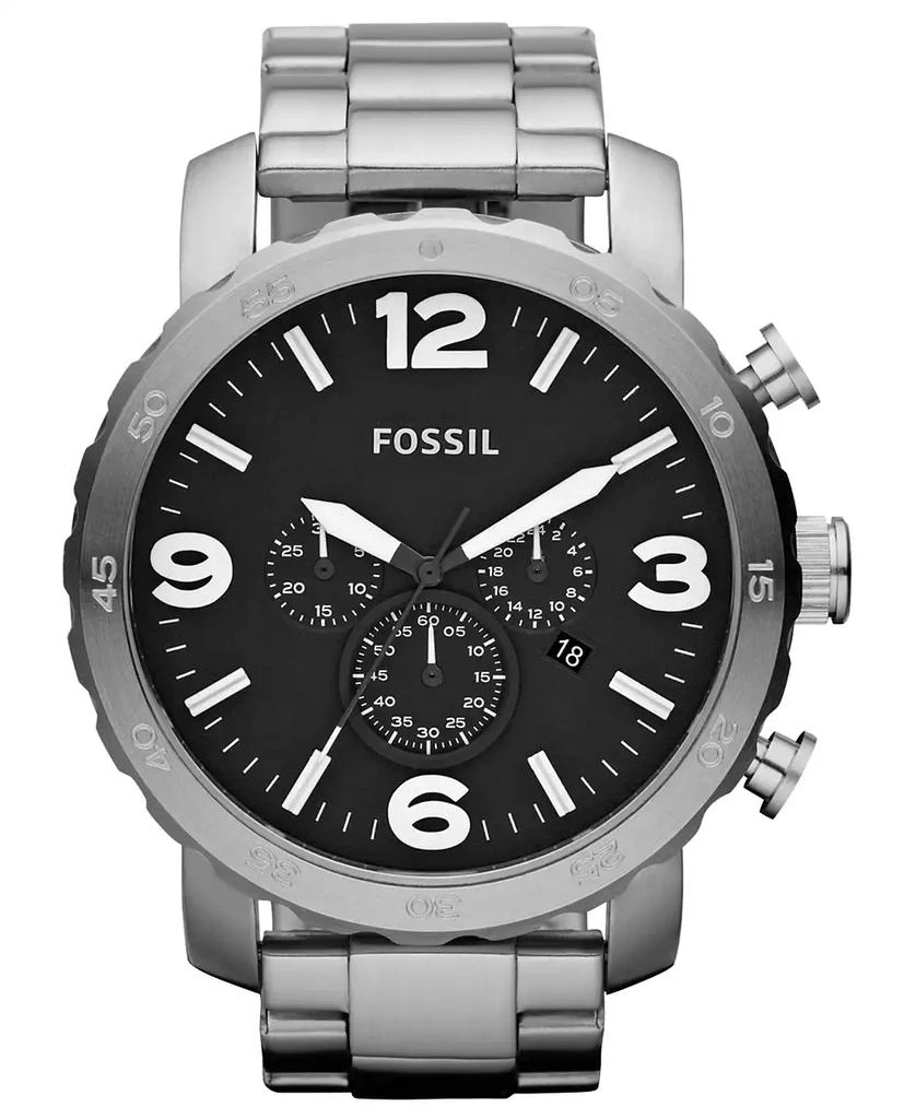 商品Fossil|Men's Chronograph Nate Stainless Steel Bracelet Watch 50mm JR1353,价格¥731,第1张图片