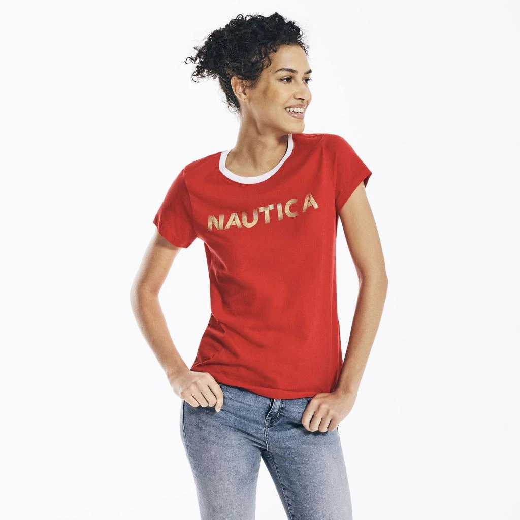 Nautica Womens Metallic Foil Logo Graphic T-Shirt 商品