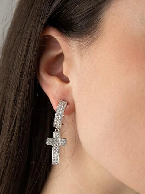 商品Darkai|18K White Gold-Plated &amp; Cubic Zirconia Mismatched Broken Heart &amp; Cross Drop Earrings,价格¥973,第3张图片详细描述
