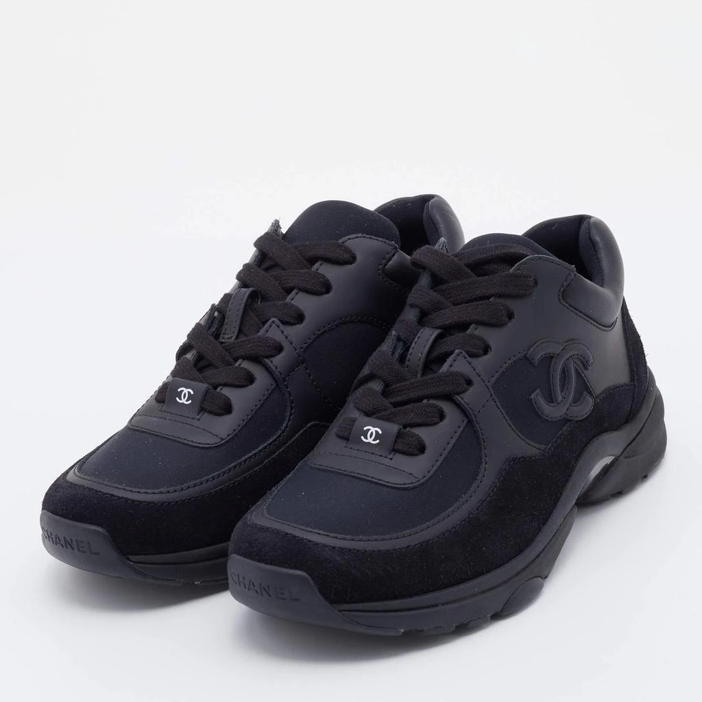 商品Chanel|Chanel Black Neoprene/Leather and Suede CC Lace-Up Sneakers Size 36,价格¥6409,第2张图片详细描述