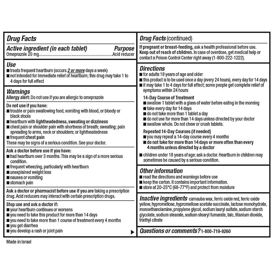 商品Walgreens|Omeprazole Delayed Release Tablets 20 mg, Acid Reducer, For Frequent Heartburn,价格¥74,第4张图片详细描述