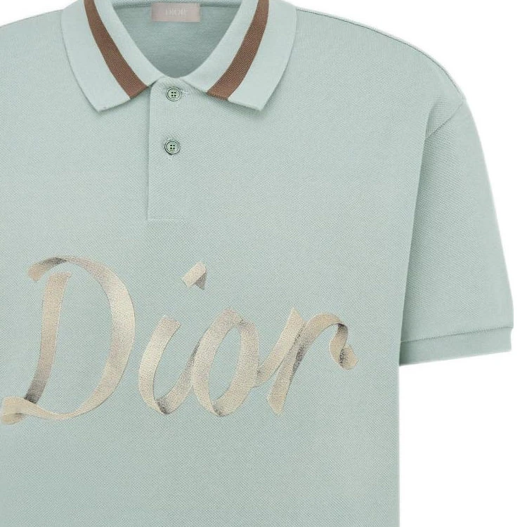 商品[国内直发] Dior|迪奥 季度新品 字母印花纽扣直筒短袖Polo衫 男款 绿色,价格¥6198,第4张图片详细描述