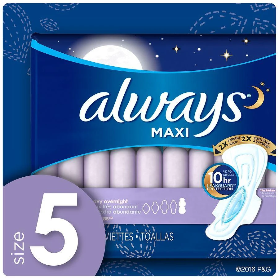 Maxi Pads, Extra Heavy Overnight with Wings Unscented, Size 5 商品