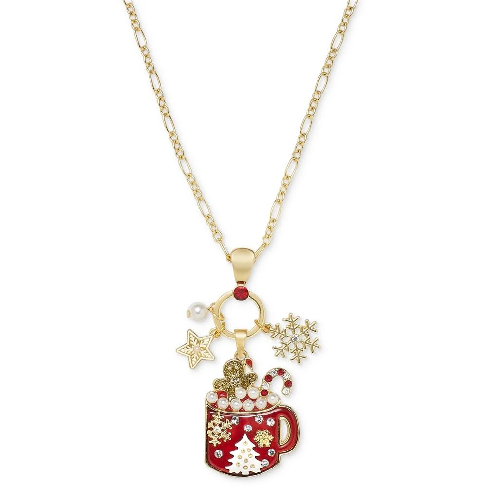 商品Holiday Lane|Gold-Tone Pavé & Imitation Pearl Hot Chocolate Long Pendant Necklace, 34" + 3" extender, Created for Macy's,价格¥97,第1张图片