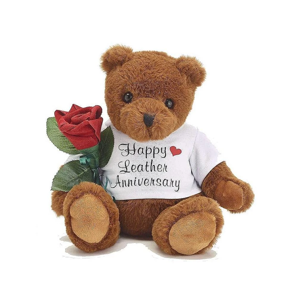 商品JustPaperRoses|3rd Wedding Anniversary 10" Teddy Bear Holding a Leather Rose,价格¥428,第1张图片