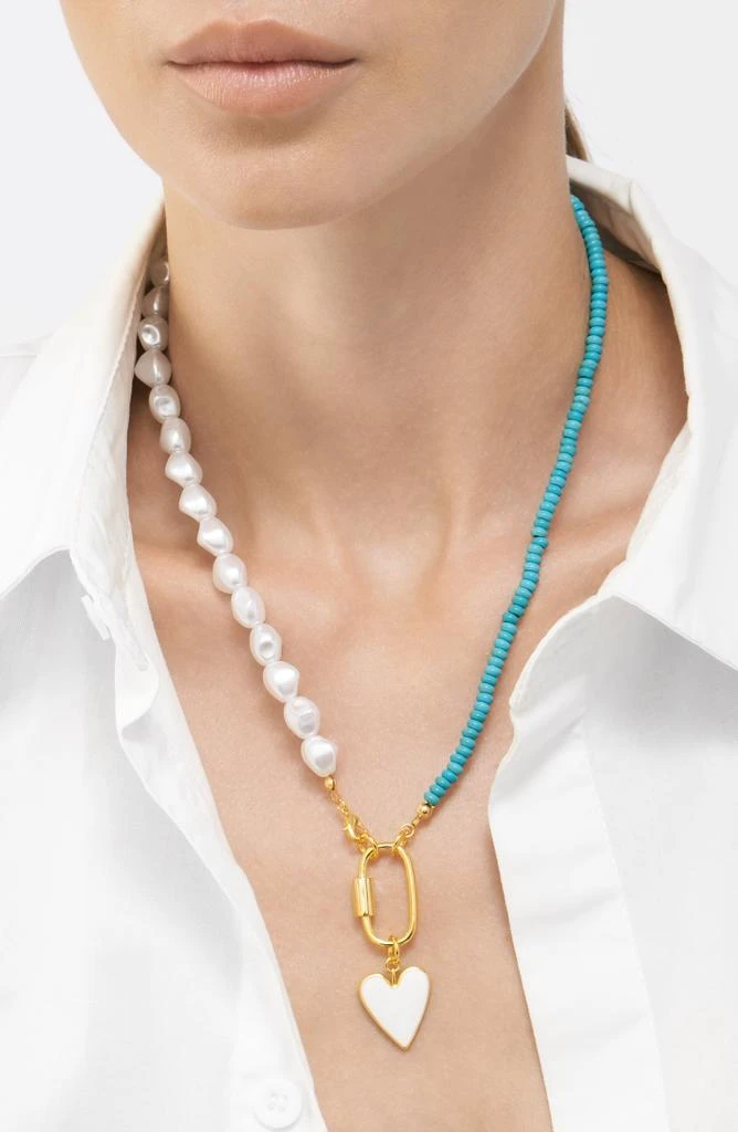 商品ADORNIA|Adornia Turquoise and Freshwater Pearl Lock and Heart Pendant Necklace gold,价格¥101,第2张图片详细描述