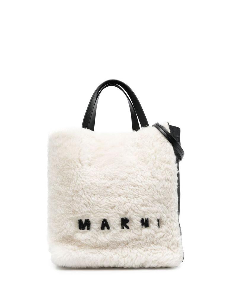 Museum  White and Black Wool Shopper  Bag with Logo Marni Woman商品第1张图片规格展示