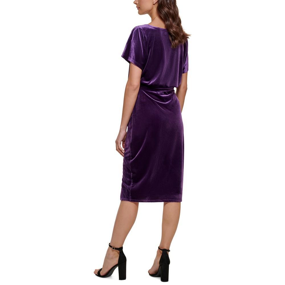 商品Kensie|Stretch-Velvet Boatneck Tie-Waist Sheath Dress,价格¥806,第4张图片详细描述