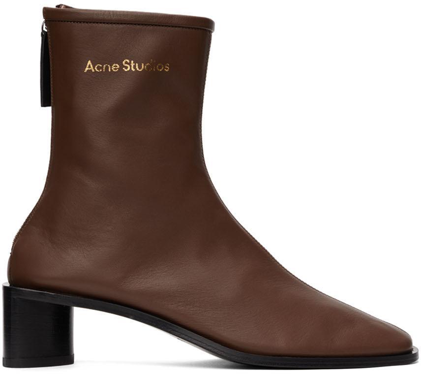 商品Acne Studios|Brown Branded Heeled Boots,价格¥4398,第1张图片