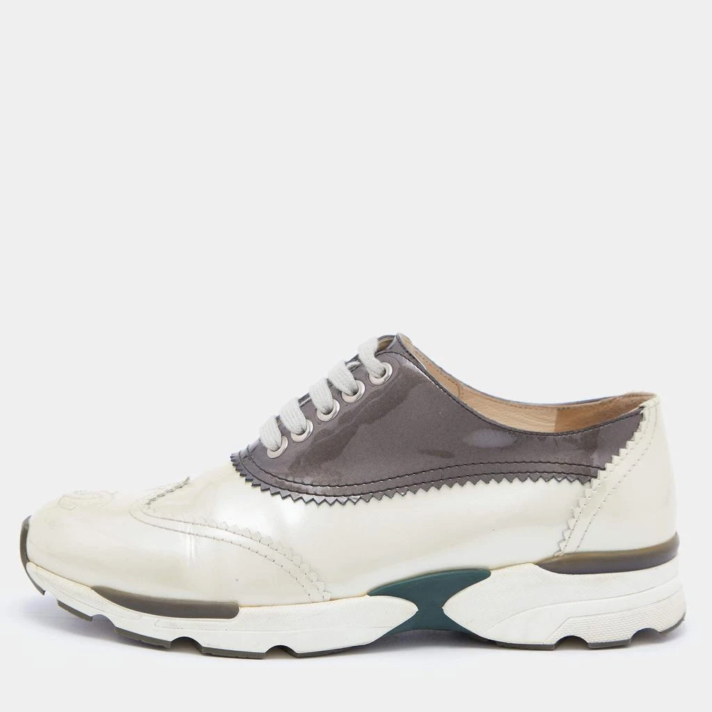 商品[二手商品] Chanel|Chanel Cream/Grey Patent Leather CC Oxford Sneakers Size 37.5,价格¥1694,第1张图片