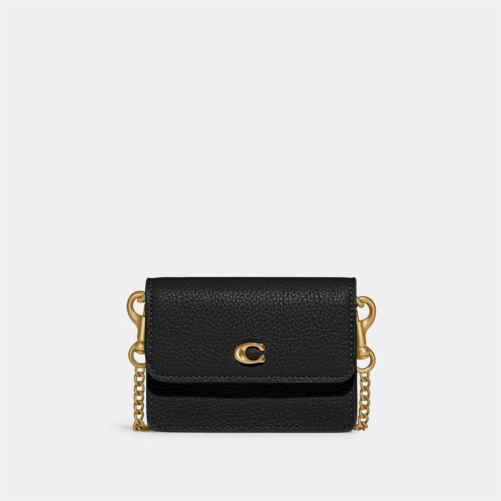 商品Coach|Coach Women's Refined Calf Leather Card Case With Chain - Black,价格¥966,第1张图片