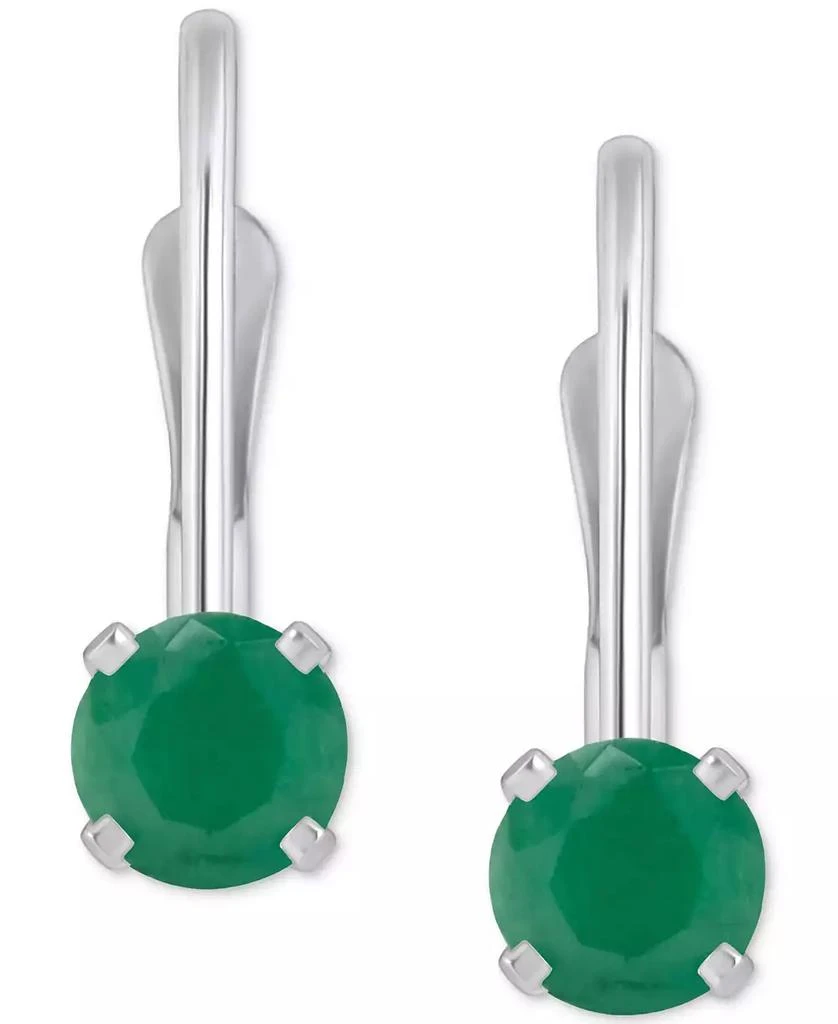 商品Macy's|Emerald Solitaire Leverback Earrings (1/2 ct. t.w.) in 14k White Gold (Also in Ruby, Sapphire, & Tanzanite),价格¥1571,第3张图片详细描述