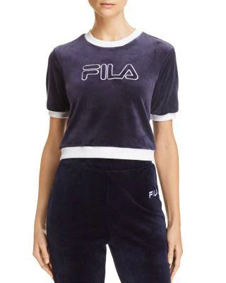 商品Fila|Emiliana Cropped Velour Logo Tee,价格¥101,第1张图片