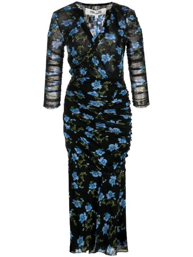商品Diane von Furstenberg|Briella Bodycon Fit Ruched Wrap Dress August Small Floral Black in Floral Black,价格¥2159,第3张图片详细描述