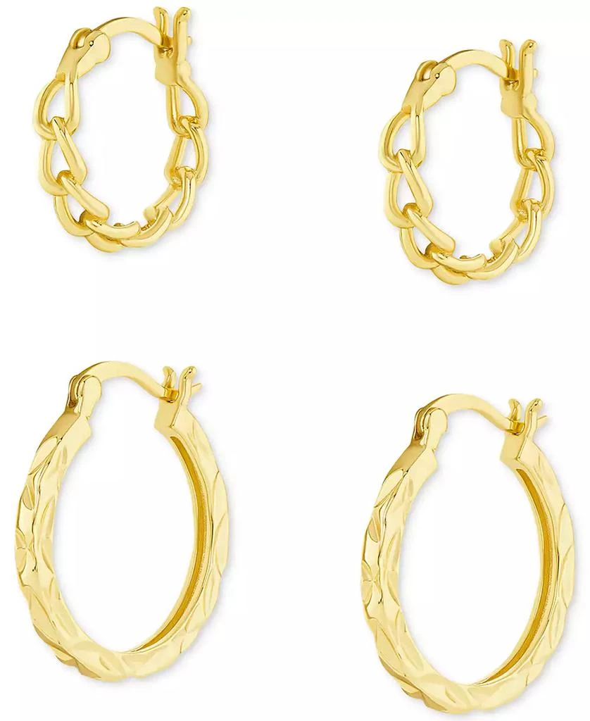 商品Macy's|Polished Braided & Diamond-Cut Hoop Earrings Set in 18k Gold over Sterling Silver, Created for Macy's,价格¥188,第4张图片详细描述