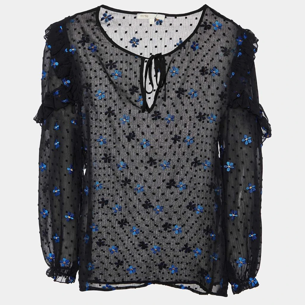 商品[二手商品] Maje|Maje Black Dotted Embroidered Crepe Ruffled Top L,价格¥975,第2张图片详细描述