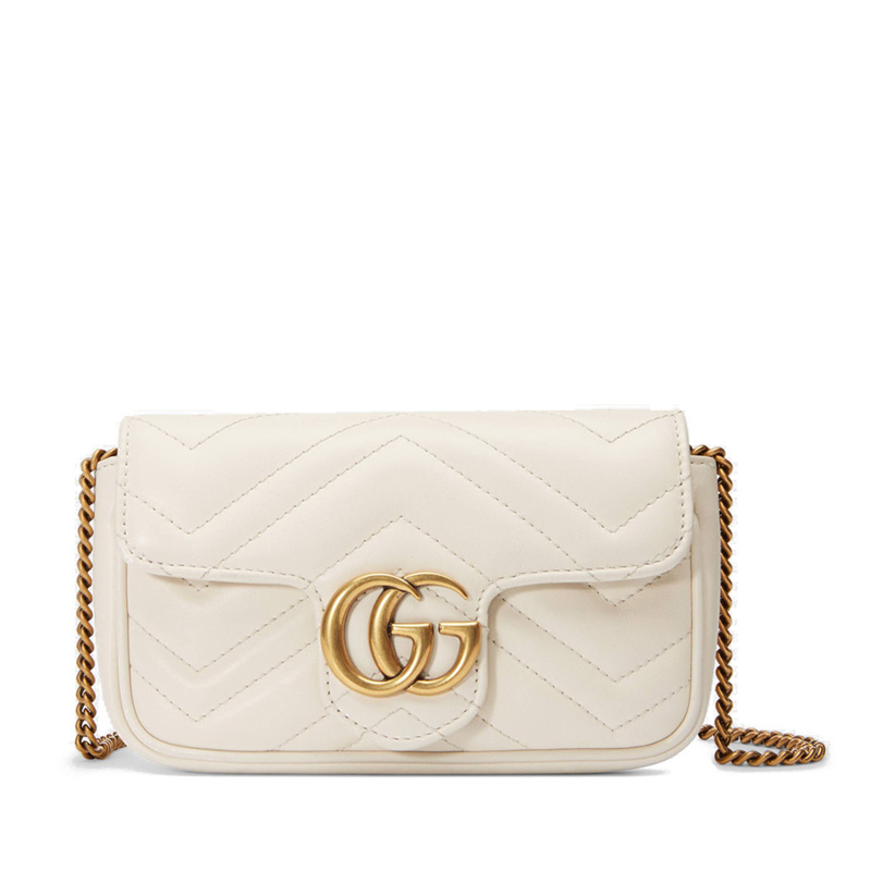 商品Gucci|GUCCI/古驰 GG Marmont 女士超迷你白色链条单肩包,价格¥7625,第1张图片