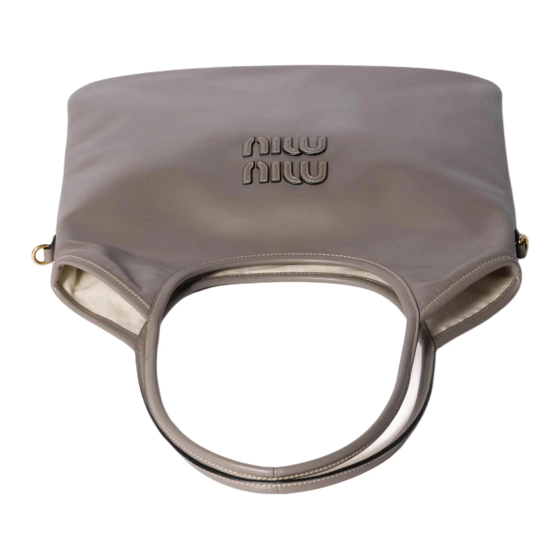 商品[国内直发] Miu Miu|缪缪 IVY 品牌字母标志内部拉链袋 牛皮革 托特包Tote包购物袋单肩手提包 女款 泥灰色,价格¥16634,第4张图片详细描述