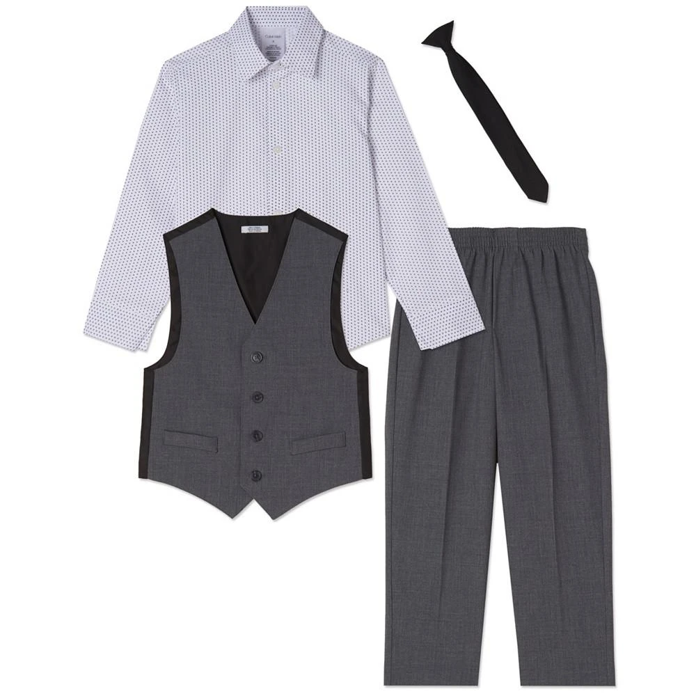 商品Calvin Klein|Little Boys Bi-Stretch Vest, Pants, Shirt and Tie, 4-Piece Set,价格¥191,第1张图片