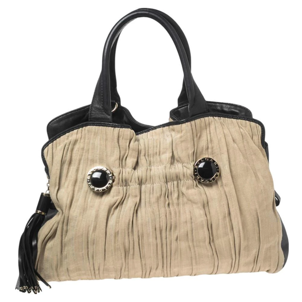 商品[二手商品] BVLGARI|Bvlgari Black/Beige Canvas and Leather Plisse Twist Shoulder Bag,价格¥1519,第1张图片