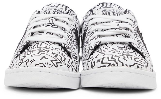 商品Converse|White & Black Keith Haring Edition Leather Pro Ox Sneakers,价格¥632,第4张图片详细描述
