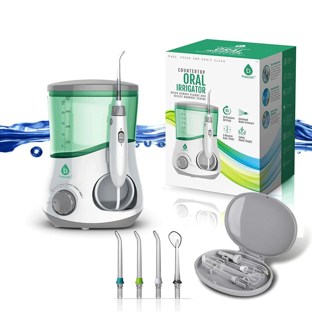 商品PURSONIC|Professional Counter Top Oral Irrigator Water Flosser with 3 Nozzles Plus a Bonus Tongue Scraper,价格¥443,第1张图片