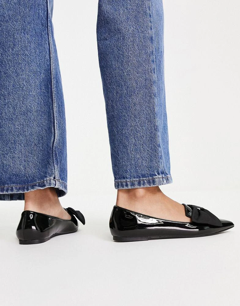 商品ASOS|ASOS DESIGN Lake bow pointed ballet flats in black,价格¥207,第2张图片详细描述