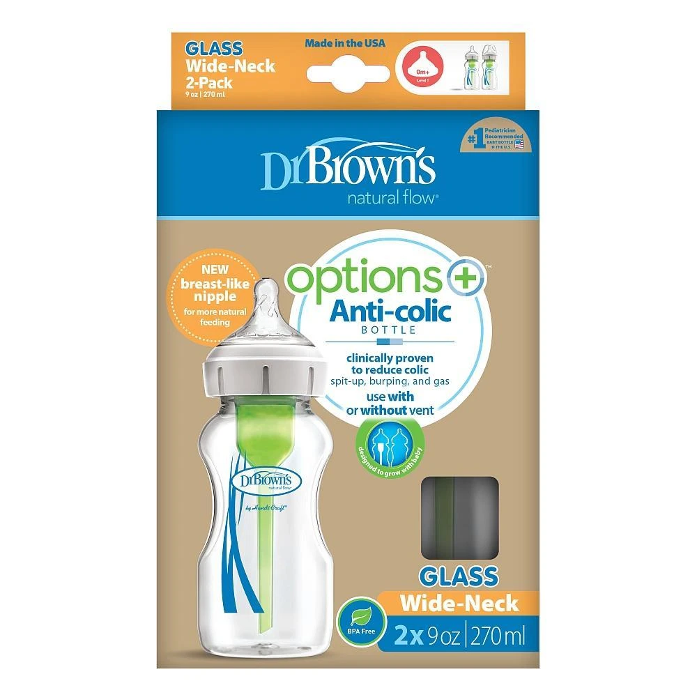 商品Dr Brown|Dr Brown - Options+ Glass Bottle 270ml (2 Pack),价格¥198,第1张图片
