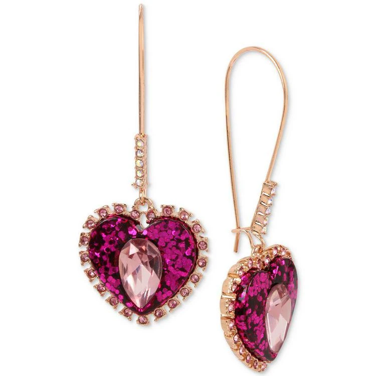 商品Betsey Johnson|Rose Gold-Tone Pink Stone & Glitter Heart Drop Earrings,价格¥93,第1张图片