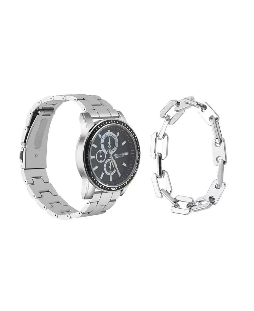 商品American Exchange|Men's Quartz Movement Silver Metal Bracelet Analog Watch, 43mm and Bracelet Set with Zippered Travel Pouch,价格¥217,第2张图片详细描述