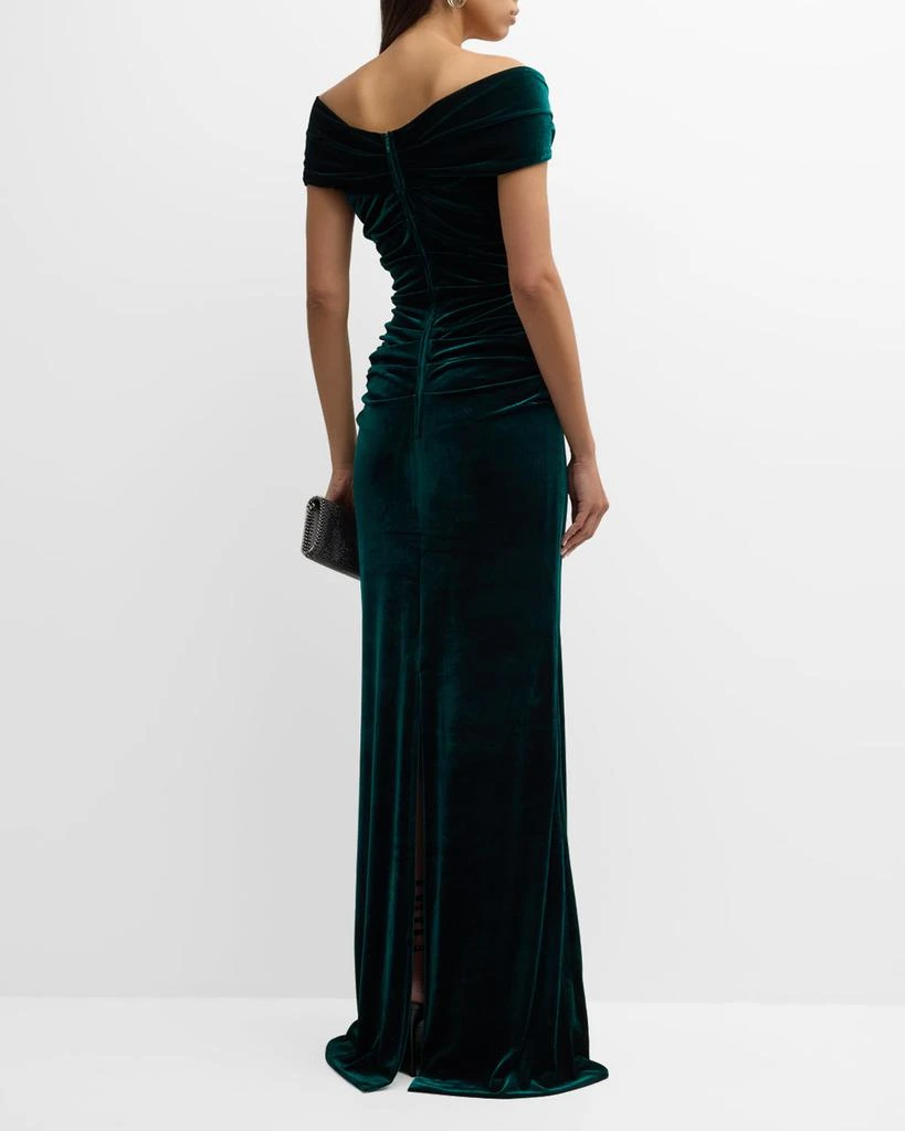 Ruched Off-Shoulder Velvet Column Gown 商品