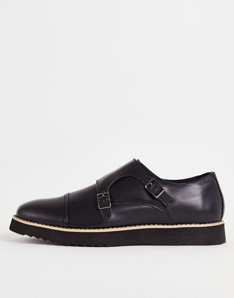 商品Hugo Boss|Truffle Collection casual monk strap shoes in high shine black,价格¥187,第1张图片