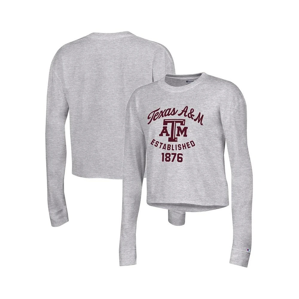 商品CHAMPION|Women's Gray Texas A&M Aggies Boyfriend Cropped Long Sleeve T-shirt,价格¥262,第1张图片